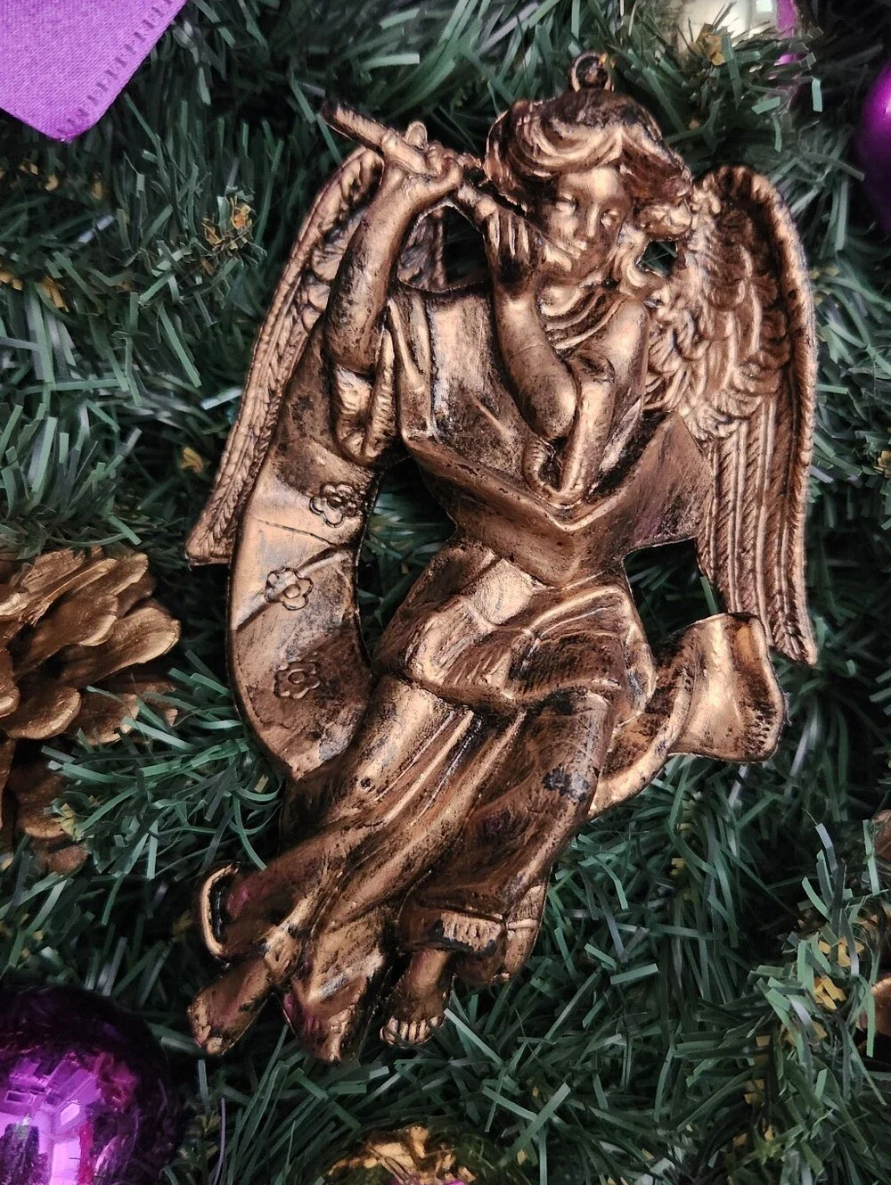 Handmade Purple & Gold Angel Christmas Swag